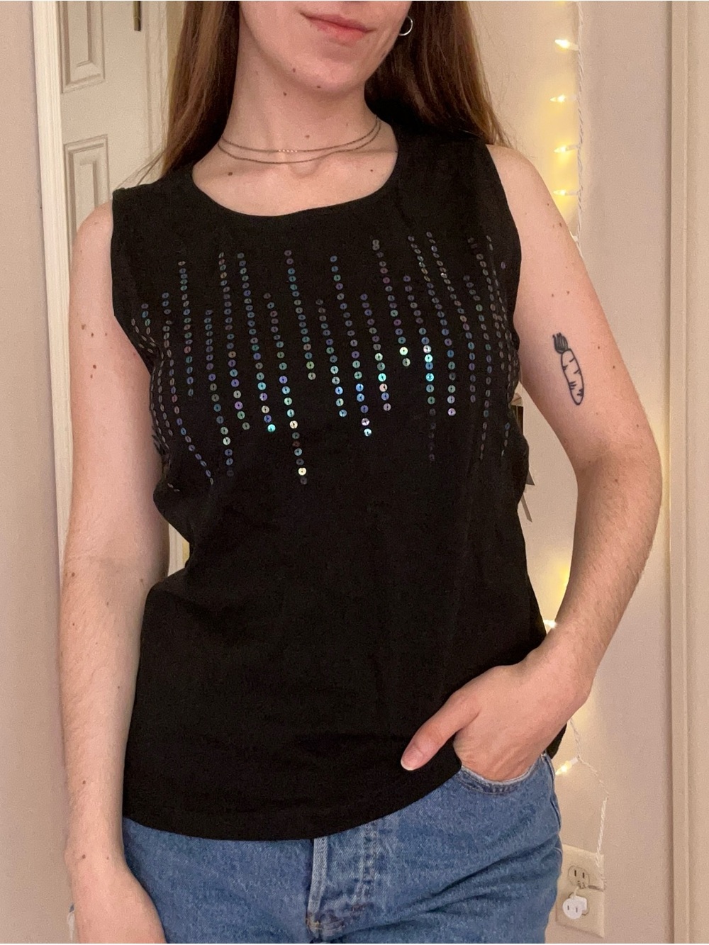 Black Sequined Tank Top